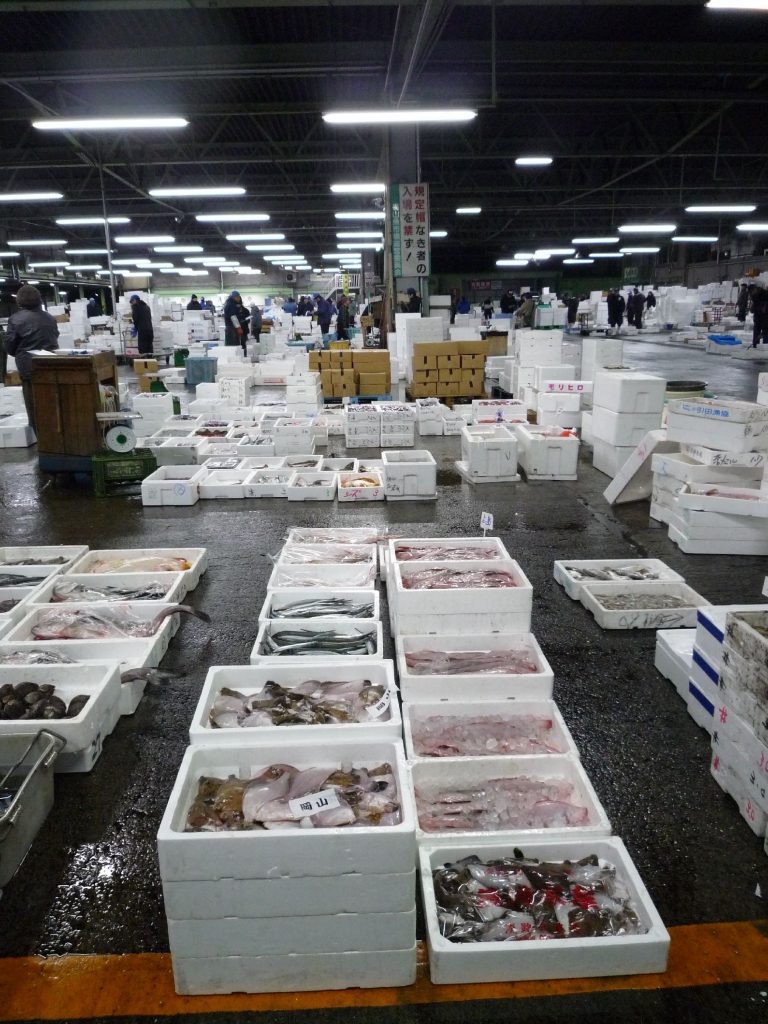 福山魚市場内卸売・売場風景